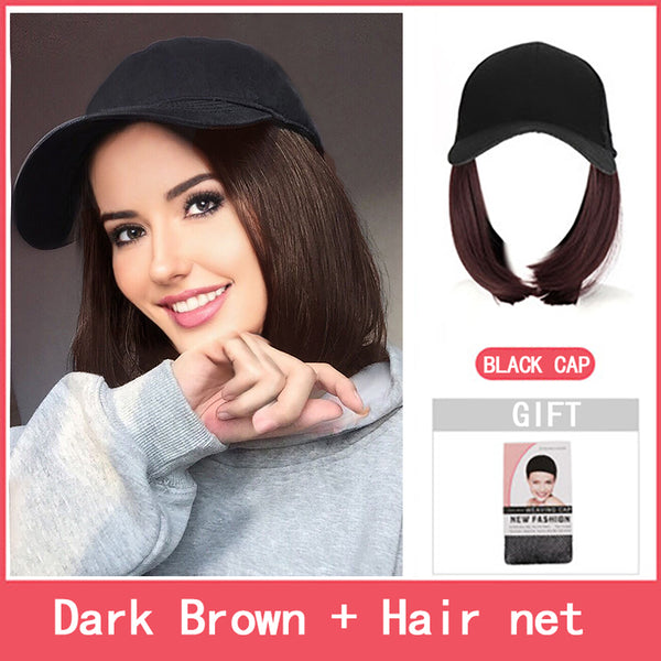 Qp hairMONIXI Synthetic Wig Short Bob Baseball Wig Black White Hat Wigs Cap with Hair Naturally Connect Baseball Cap Adjustable