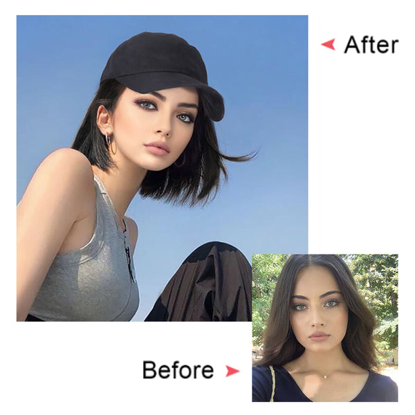Qp hairMONIXI Synthetic Wig Short Bob Baseball Wig Black White Hat Wigs Cap with Hair Naturally Connect Baseball Cap Adjustable
