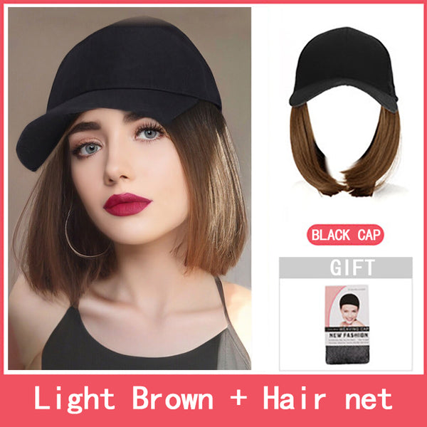 Qp hairMONIXI Synthetic Wig Short Bob Baseball Wig Black White Hat Wigs Cap with Hair Naturally Connect Baseball Cap Adjustable