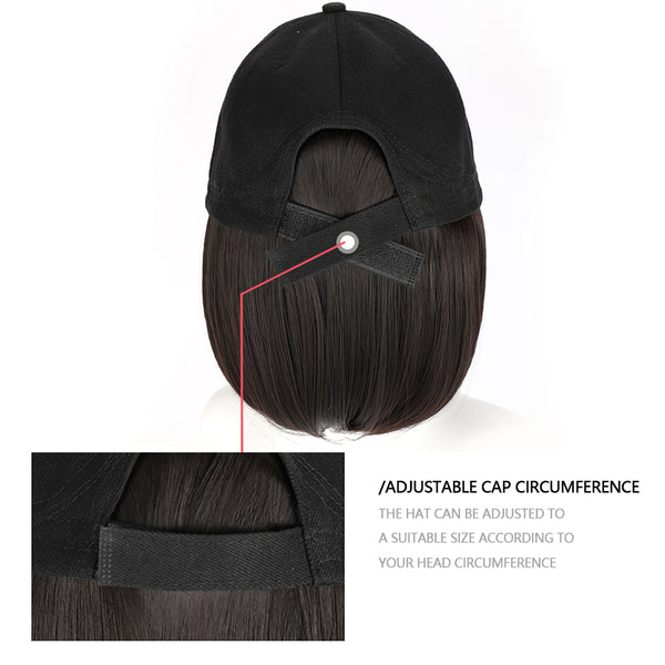 Qp hairMONIXI Synthetic Wig Short Bob Baseball Wig Black White Hat Wigs Cap with Hair Naturally Connect Baseball Cap Adjustable