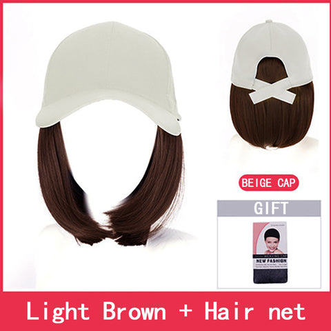 Qp hairMONIXI Synthetic Wig Short Bob Baseball Wig Black White Hat Wigs Cap with Hair Naturally Connect Baseball Cap Adjustable