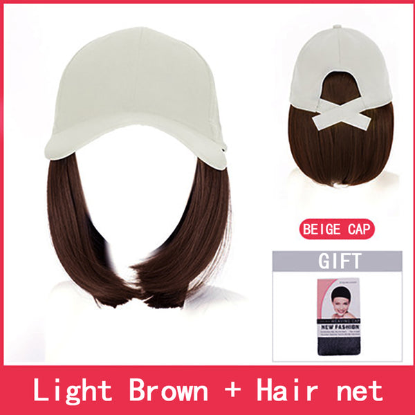 Qp hairMONIXI Synthetic Wig Short Bob Baseball Wig Black White Hat Wigs Cap with Hair Naturally Connect Baseball Cap Adjustable