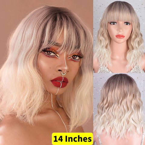 Qp hairMONIXI Synthetic Wine Red Bob Wig with Bangs Short Wavy Wigs for Women Dairy Party Used And Cosplay Hair Heat Resistant Fiber