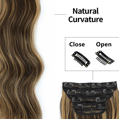 Qp hairMONIXI synthetic Long Wavy Hair Extension Mix Brown Hairpiece For Women Dairy 4 Pcs/set Looks Nature Heat Resistant