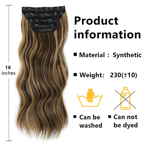Qp hairMONIXI synthetic Long Wavy Hair Extension Mix Brown Hairpiece For Women Dairy 4 Pcs/set Looks Nature Heat Resistant