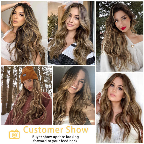 Qp hairMONIXI synthetic Long Wavy Hair Extension Mix Brown Hairpiece For Women Dairy 4 Pcs/set Looks Nature Heat Resistant