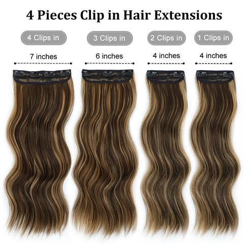 Qp hairMONIXI synthetic Long Wavy Hair Extension Mix Brown Hairpiece For Women Dairy 4 Pcs/set Looks Nature Heat Resistant
