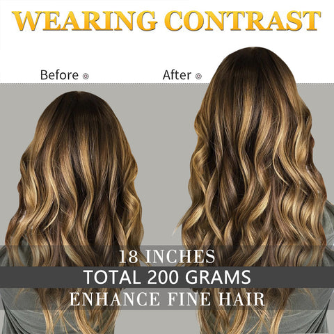 Qp hairMONIXI synthetic Long Wavy Hair Extension Mix Brown Hairpiece For Women Dairy 4 Pcs/set Looks Nature Heat Resistant