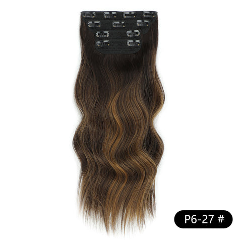 Qp hairMONIXI synthetic Long Wavy Hair Extension Mix Brown Hairpiece For Women Dairy 4 Pcs/set Looks Nature Heat Resistant