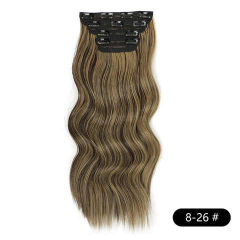 Qp hairMONIXI synthetic Long Wavy Hair Extension Mix Brown Hairpiece For Women Dairy 4 Pcs/set Looks Nature Heat Resistant