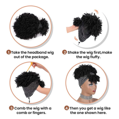 Qp hairMonixi Synthetic Kinky Curly Chignon with Bangs Short Drawstring Ponytail for Women Afro Bun Hair Clip on Front Hairpieces