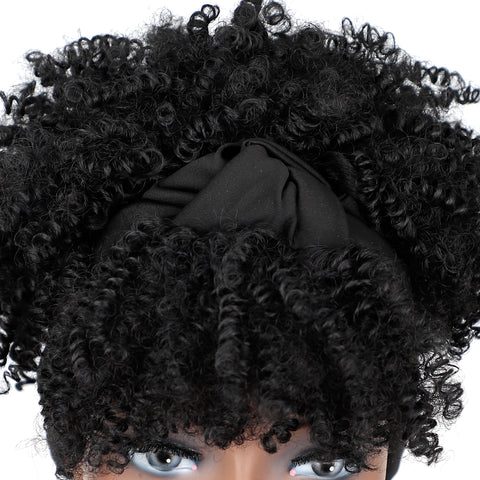 Qp hairMonixi Synthetic Kinky Curly Chignon with Bangs Short Drawstring Ponytail for Women Afro Bun Hair Clip on Front Hairpieces