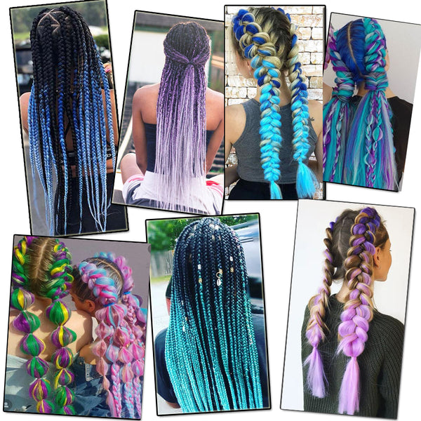 Qp hairOmbre Synthetic Braiding Hair Extensions For Box Twist Braids Women Girl 24'' 100g Jumbo Braids Ombre Tone Color Pink Black Blue