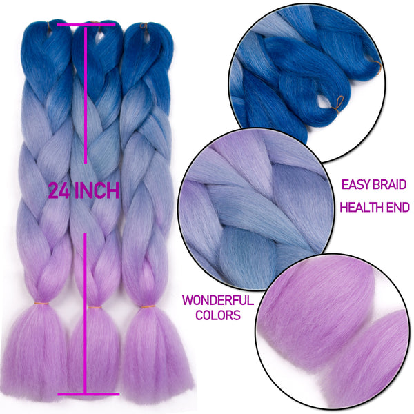 Qp hairOmbre Synthetic Braiding Hair Extensions For Box Twist Braids Women Girl 24'' 100g Jumbo Braids Ombre Tone Color Pink Black Blue