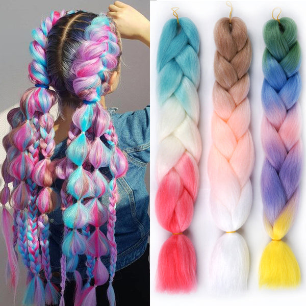 Qp hairOmbre Synthetic Braiding Hair Extensions For Box Twist Braids Women Girl 24'' 100g Jumbo Braids Ombre Tone Color Pink Black Blue
