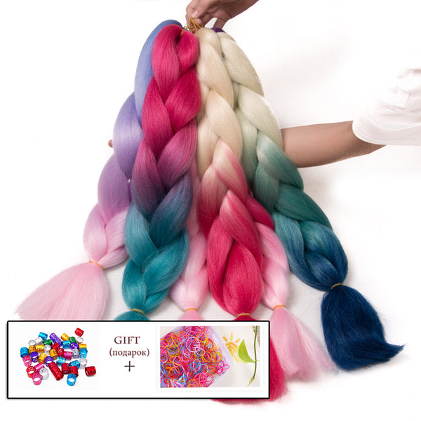 Qp hairOmbre Synthetic Braiding Hair Extensions For Box Twist Braids Women Girl 24'' 100g Jumbo Braids Ombre Tone Color Pink Black Blue