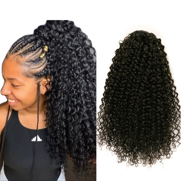 Qp hairOmbre Synthetic Drawstring Puff Ponytail Afro Wavy 16 Inch Clip In Ponytail Hair Extension Black Grey