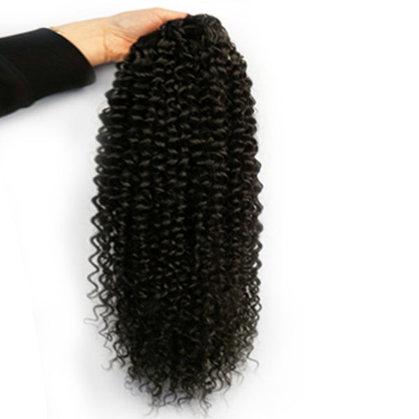 Qp hairOmbre Synthetic Drawstring Puff Ponytail Afro Wavy 16 Inch Clip In Ponytail Hair Extension Black Grey