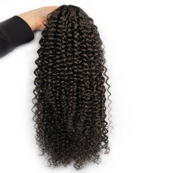 Qp hairOmbre Synthetic Drawstring Puff Ponytail Afro Wavy 16 Inch Clip In Ponytail Hair Extension Black Grey