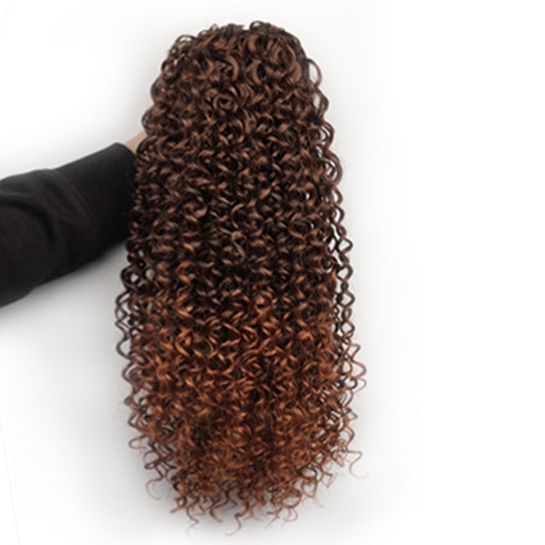 Qp hairOmbre Synthetic Drawstring Puff Ponytail Afro Wavy 16 Inch Clip In Ponytail Hair Extension Black Grey