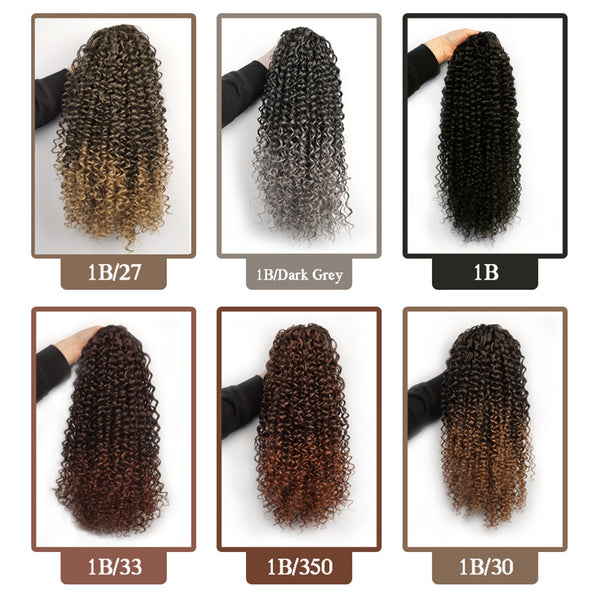 Qp hairOmbre Synthetic Drawstring Puff Ponytail Afro Wavy 16 Inch Clip In Ponytail Hair Extension Black Grey