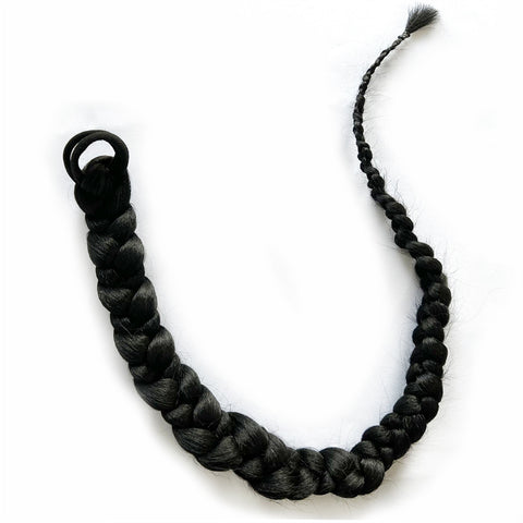 Qp hairPonytail Extensions 32 Inch Synthetic Boxing Braids Chignon Tail With Rubber Band Hair Ring Black Braid