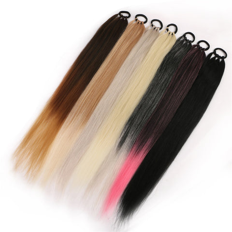 Qp hairPonytail Extensions Synthetic Boxing Braids 26 Inch Brown Wrap Around Chignon Tail With Rubber Band Hair Ring Ombre Braid Grey
