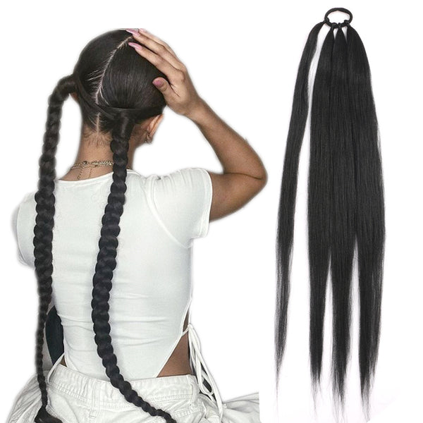 Qp hairPonytail Extensions Synthetic Boxing Braids Wrap Around Chignon Tail With Rubber Band Hair Ring 26 Inch Brown Ombre Braid DIY