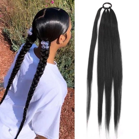 Qp hairPonytail Extensions Synthetic Wrap Around Ponytail With Rubber Band Hair Ring DIY 26 Inch Ombre Black Brown Grey Boxing Braids