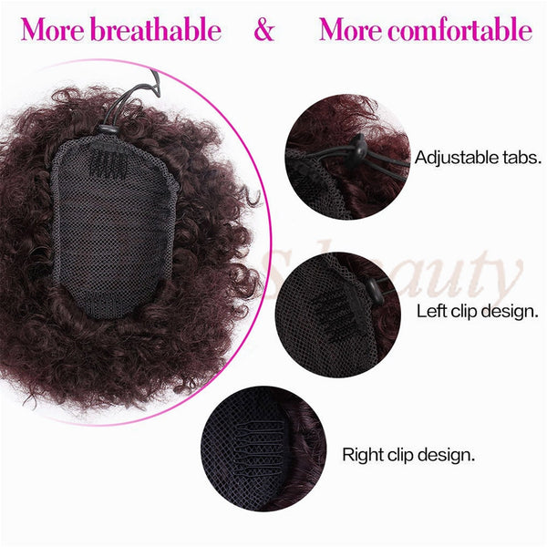 Ponytail Puff Afro Hair Bun Chignon Curly Drawstring Short Pony Tail Clip in on Synthetic Fake Hair Extensions Doris beauty