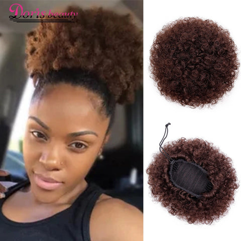 Ponytail Puff Afro Hair Bun Chignon Curly Drawstring Short Pony Tail Clip in on Synthetic Fake Hair Extensions Doris beauty