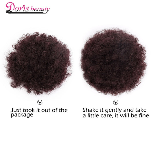 Ponytail Puff Afro Hair Bun Chignon Curly Drawstring Short Pony Tail Clip in on Synthetic Fake Hair Extensions Doris beauty
