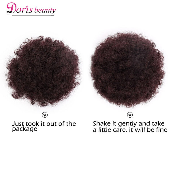 Ponytail Puff Afro Hair Bun Chignon Curly Drawstring Short Pony Tail Clip in on Synthetic Fake Hair Extensions Doris beauty
