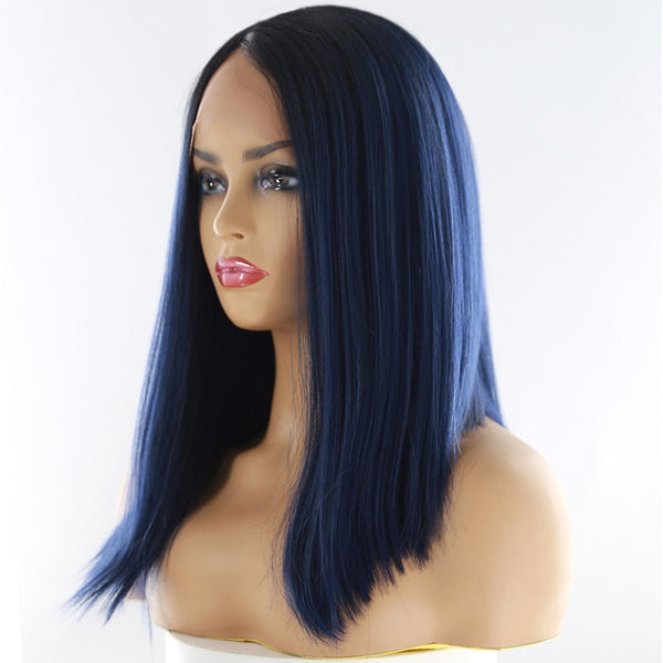 Short Bob Lace Front Synthetic Hair Wigs Ombre Black Blonde Red Color Qp Yaki Straight Middle Part Blunt Lace Wig For Women
