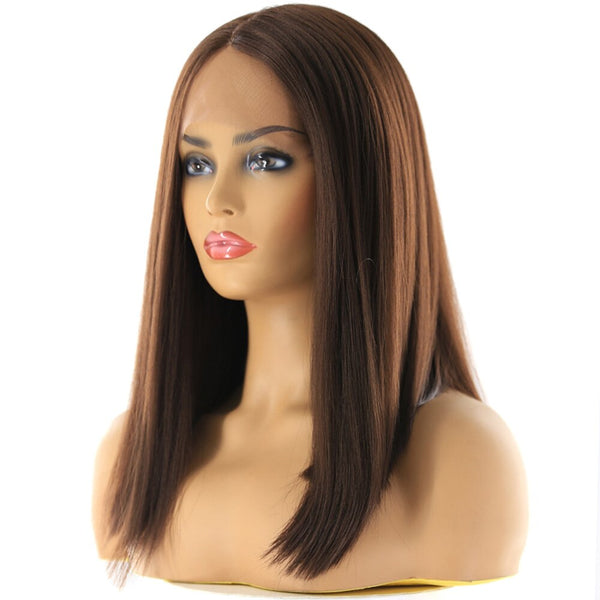 Short Bob Lace Front Synthetic Hair Wigs Ombre Black Blonde Red Color Qp Yaki Straight Middle Part Blunt Lace Wig For Women