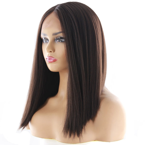 Short Bob Lace Front Synthetic Hair Wigs Ombre Black Blonde Red Color Qp Yaki Straight Middle Part Blunt Lace Wig For Women