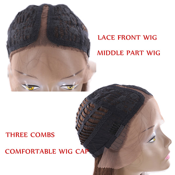 Short Bob Lace Front Synthetic Hair Wigs Ombre Black Blonde Red Color Qp Yaki Straight Middle Part Blunt Lace Wig For Women