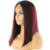 Short Bob Lace Front Synthetic Hair Wigs Ombre Black Blonde Red Color Qp Yaki Straight Middle Part Blunt Lace Wig For Women