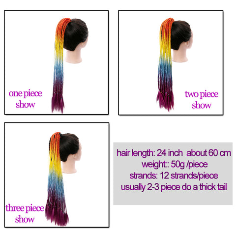 Qp hairSynthetic 24 inch Ponytail Hairpiece With Rubber Band Hair Ring Chignon Crochet Braid Hair Ponytail Hair Extension Pink,Rainbow