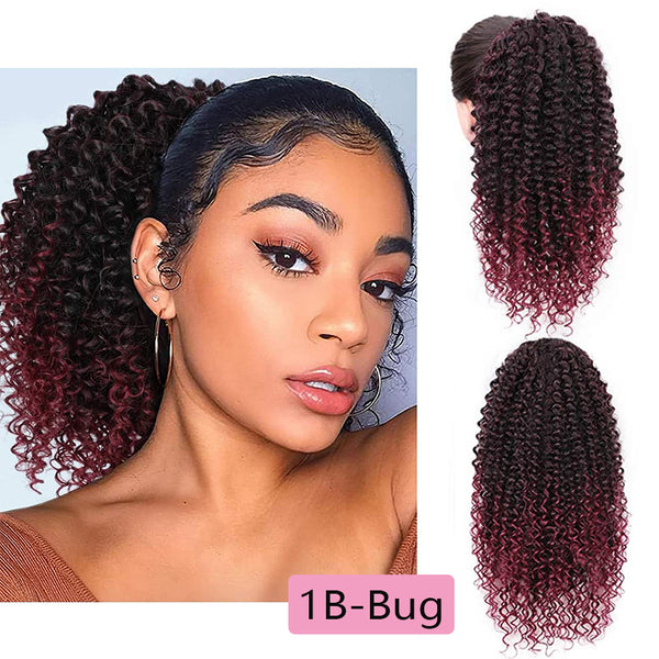 Qp hairSynthetic Afro Kinky Curly Hair Drawstring Puff Ponytail Extension Synthetic Clip in Pony Tail African American Hair Extension