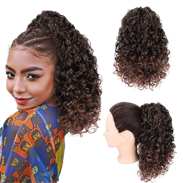 Qp hairSynthetic Afro Kinky Curly Hair Drawstring Puff Ponytail Extension Synthetic Clip in Pony Tail African American Hair Extension