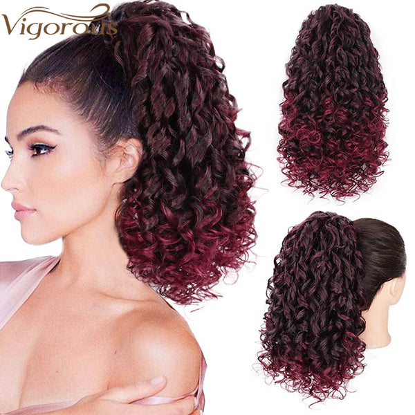 Qp hairSynthetic Afro Kinky Curly Hair Drawstring Puff Ponytail Extension Synthetic Clip in Pony Tail African American Hair Extension