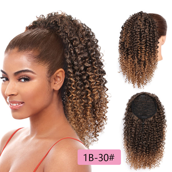 Qp hairSynthetic Afro Kinky Curly Hair Drawstring Puff Ponytail Extension Synthetic Clip in Pony Tail African American Hair Extension