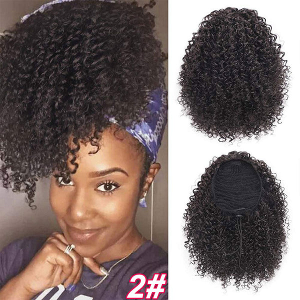 Qp hairSynthetic Afro Kinky Curly Hair Extension Drawstring Puff Ponytail Synthetic Clip in Pony Tail African American Hair Extension