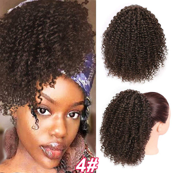 Qp hairSynthetic Afro Kinky Curly Hair Extension Drawstring Puff Ponytail Synthetic Clip in Pony Tail African American Hair Extension