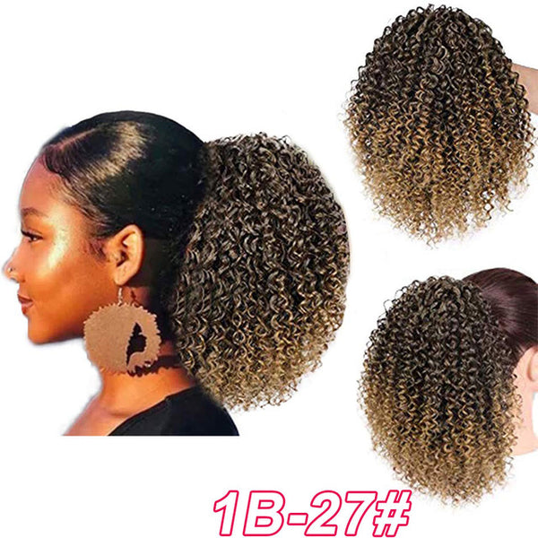 Qp hairSynthetic Afro Kinky Curly Hair Extension Drawstring Puff Ponytail Synthetic Clip in Pony Tail African American Hair Extension