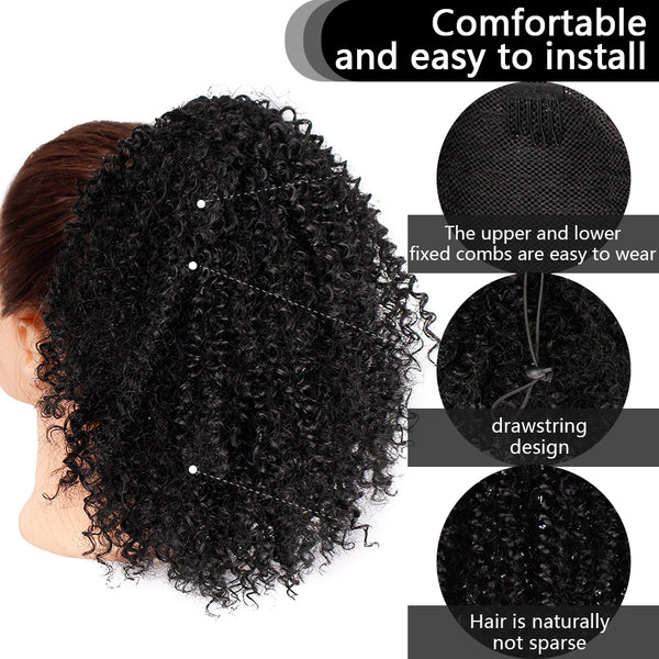 Qp hairSynthetic Afro Kinky Curly Hair Extension Drawstring Puff Ponytail Synthetic Clip in Pony Tail African American Hair Extension