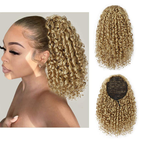 Qp hairSynthetic  Afro Kinky Curly Synthetic Ponytails Extensions Black Drawstring Puff Ponytail Wig for Black Women Daily Use Wig