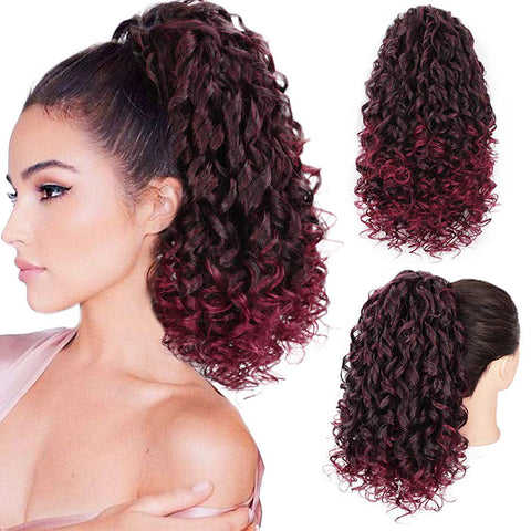 Qp hairSynthetic  Afro Kinky Curly Synthetic Ponytails Extensions Black Drawstring Puff Ponytail Wig for Black Women Daily Use Wig