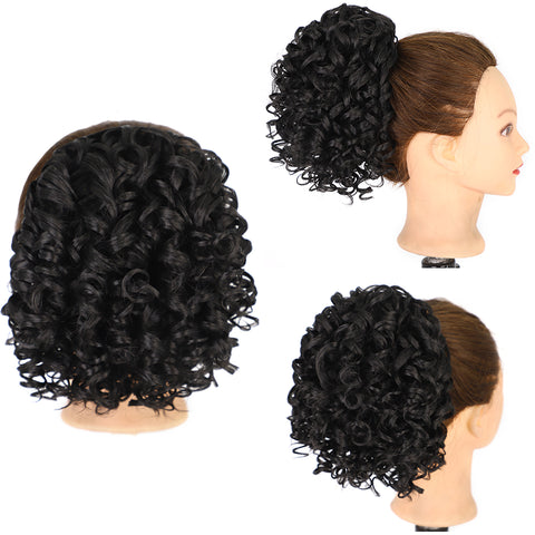 Qp hairSynthetic  Afro Kinky Curly Synthetic Ponytails Extensions Black Drawstring Puff Ponytail Wig for Black Women Daily Use Wig